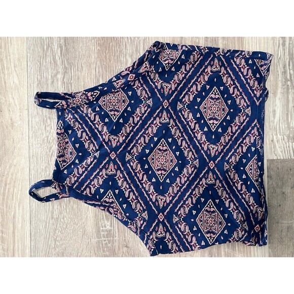 Forever 21 womens Crop Top Spaghetti strap Tribal Print blue top festival small - Picture 2 of 2